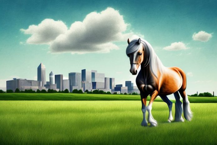 An irish draught horse in a field