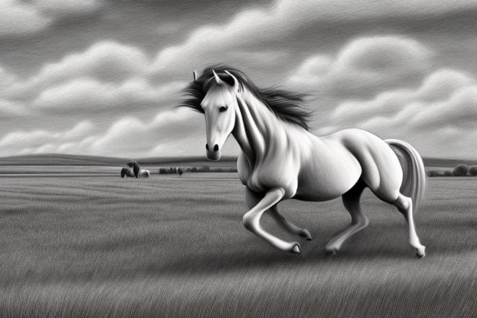 An irish draught horse galloping through a rural landscape in giyani