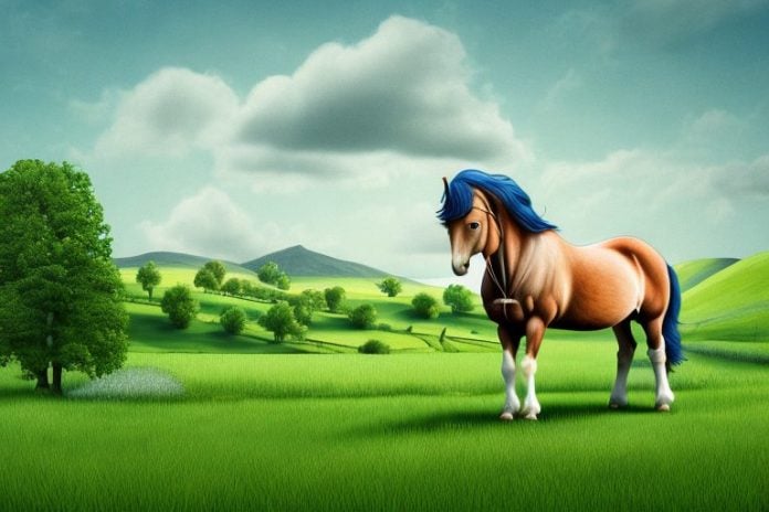 An irish draught horse in a rural landscape