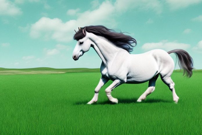 An irish draught horse galloping through a grassy field in bela-bela