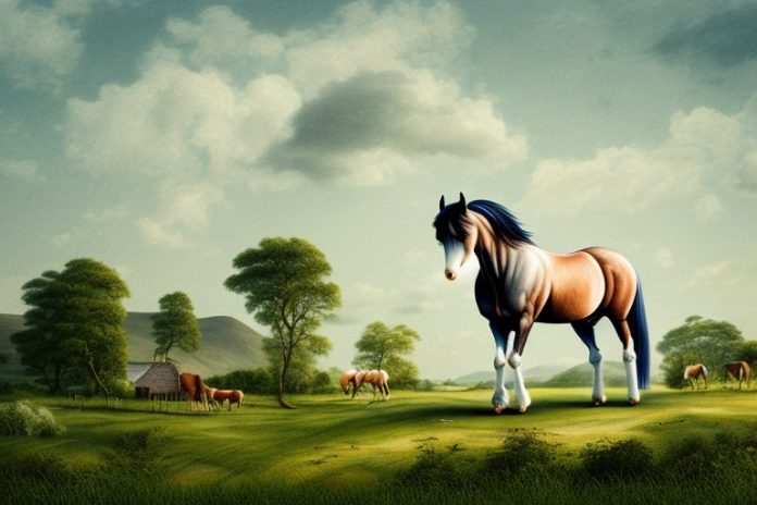 An irish draught horse in a rural landscape near nelspruit