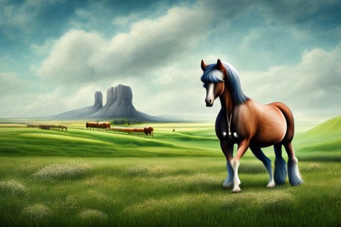 An irish draught horse in a field