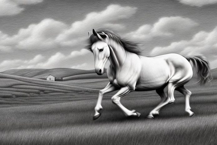 An irish draught horse galloping through a rural landscape in lydenburg