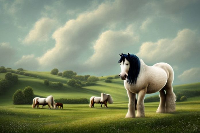 A shire horse in a rural landscape