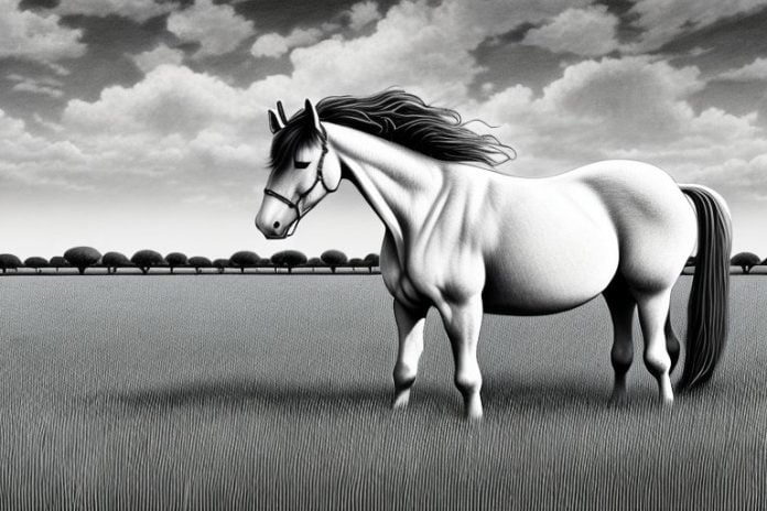 An irish draught horse in a field in upington