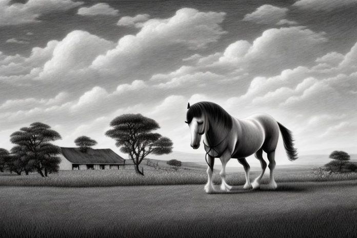 An irish draught horse in a rural landscape in kuruman