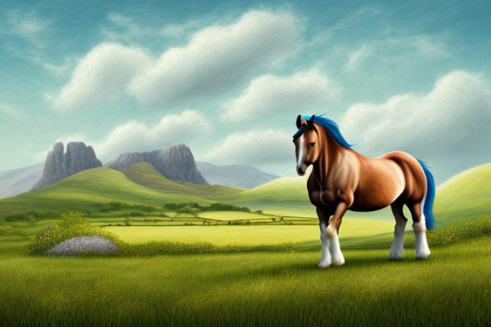An irish draught horse in a field