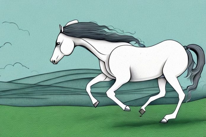 An irish draught horse galloping through the countryside of orkney