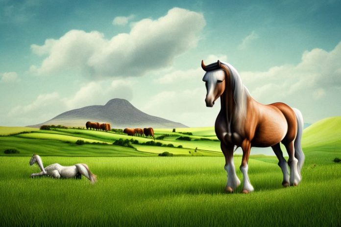 An irish draught horse in a field