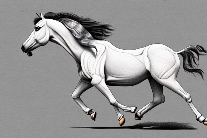 A marwari horse galloping through a rural landscape in ladysmith