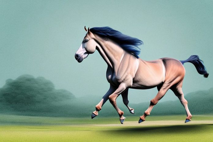 A marwari horse galloping through a rural landscape in tongaat