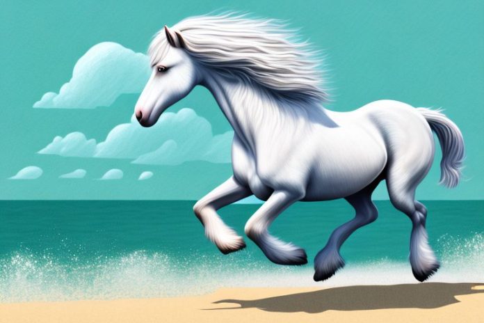 A majestic shire horse galloping along a beach in ballito