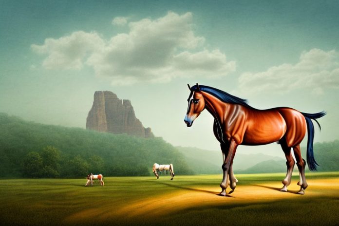 A marwari horse in a rural landscape
