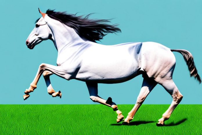 A marwari horse galloping through a grassy field in the free state