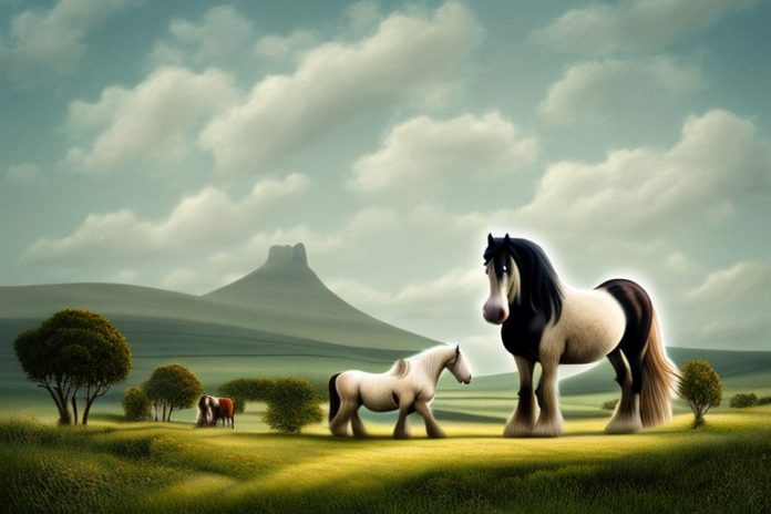 A shire horse in a rural landscape in the eastern cape