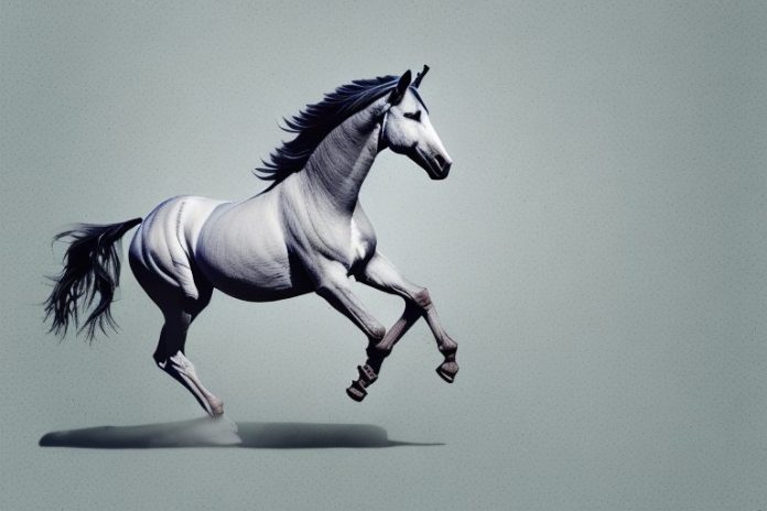 A marwari horse galloping through the countryside of parys