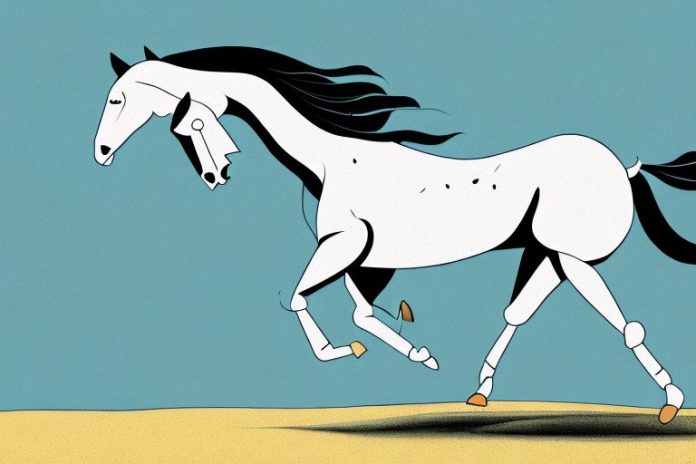 A marwari horse galloping in a rural landscape