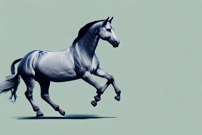 A marwari horse galloping through a midrand landscape