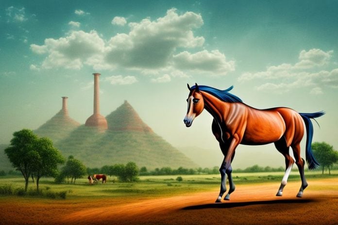 A marwari horse in a rural landscape