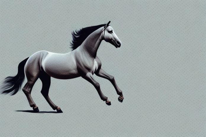 A marwari horse galloping through the giyani landscape