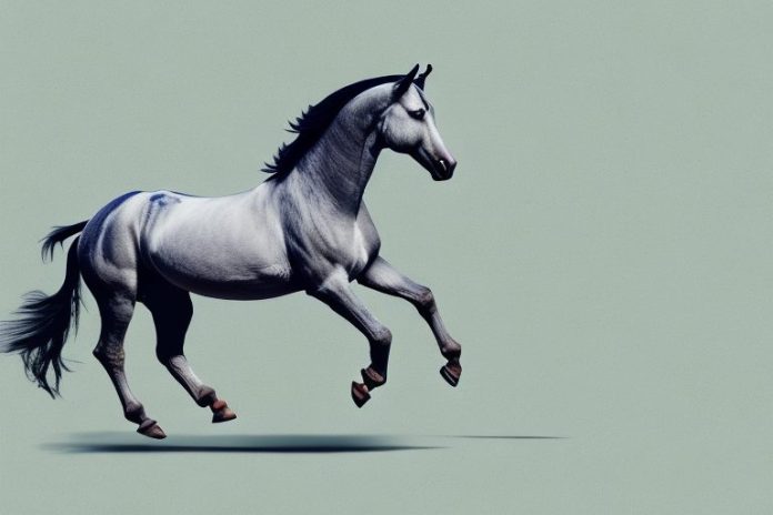 A marwari horse galloping through the countryside of middelburg
