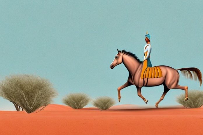 A marwari horse galloping through the desert landscape of upington