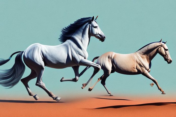 A marwari horse galloping through the desert landscape of kuruman