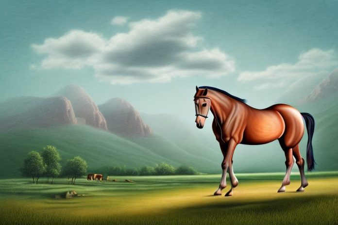 A marwari horse in a rural landscape