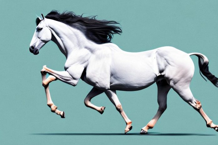 A marwari horse galloping through the landscape of prieska