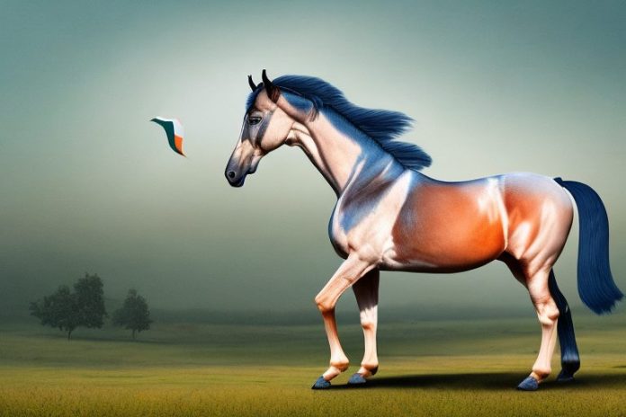 A marwari horse in a rural landscape