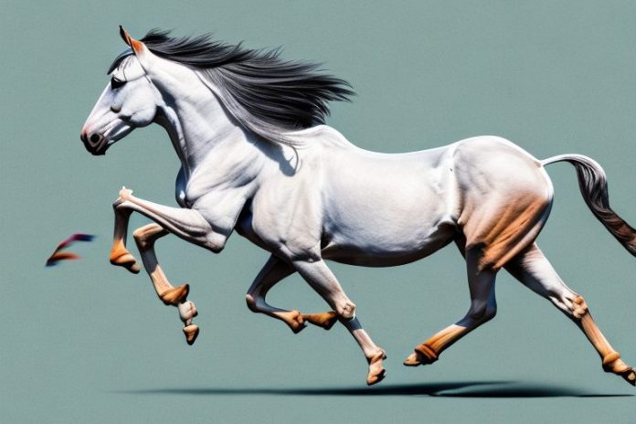 A marwari horse galloping in the countryside of lichtenburg