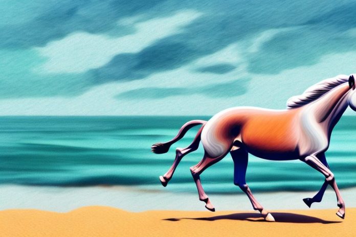A marwari horse galloping along the beach in simon's town