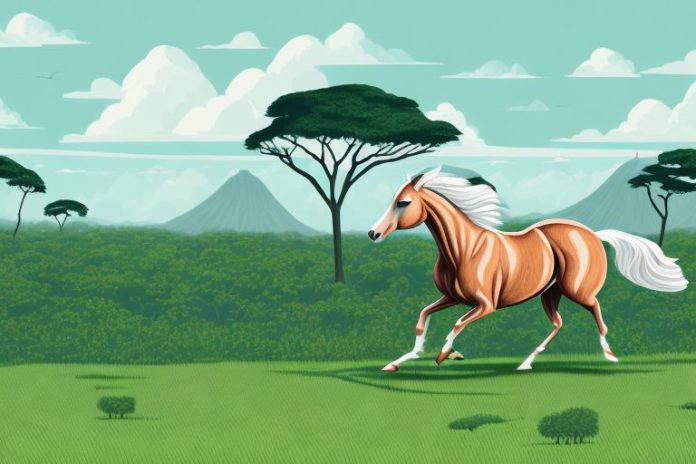 A cleveland bay horse galloping through the lush landscape of kwazulu-natal