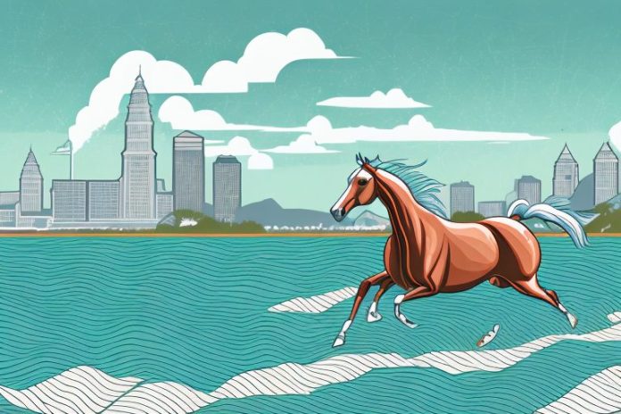 A cleveland bay horse galloping through a scenic landscape in durban
