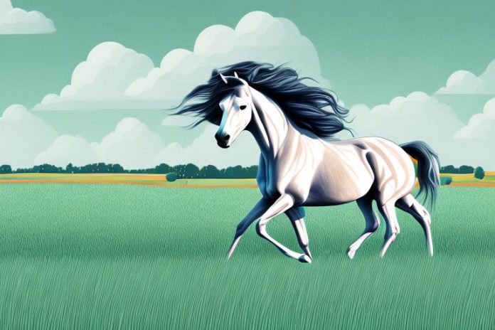 A cleveland bay horse galloping through a field in newcastle