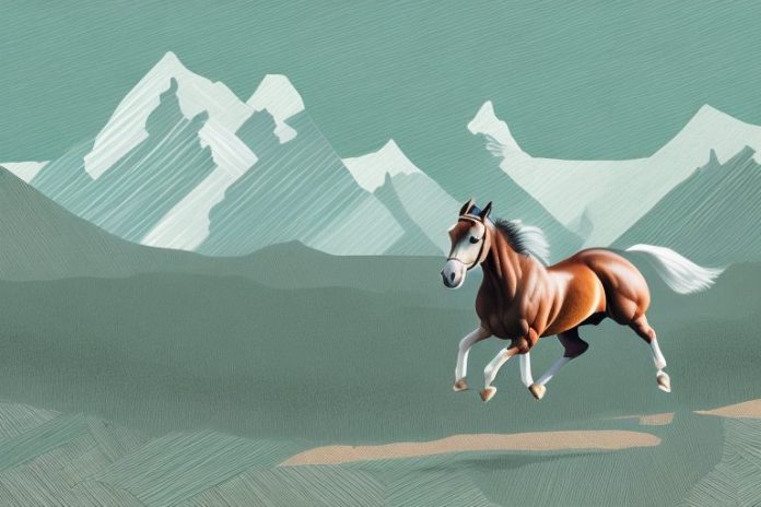 A cleveland bay horse galloping through a landscape in the eastern cape