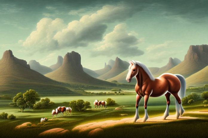 A cleveland bay horse in a rural landscape