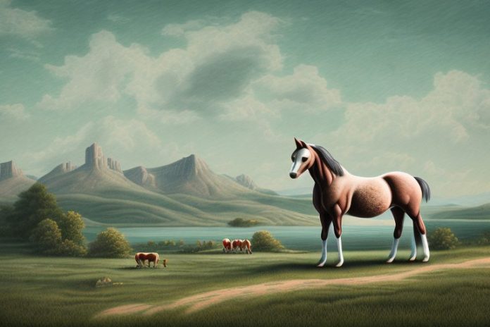 A cleveland bay horse in a rural landscape