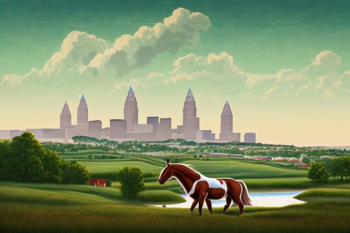 A cleveland bay horse in a rural landscape