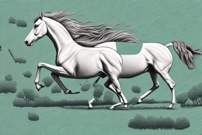 A cleveland bay horse galloping through a rural landscape in kroonstad
