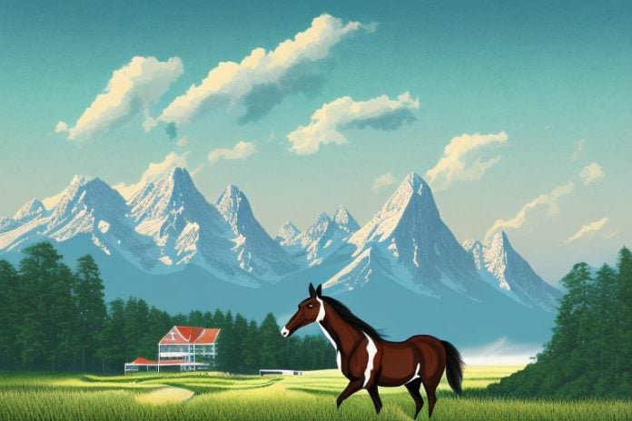 A cleveland bay horse in a rural setting