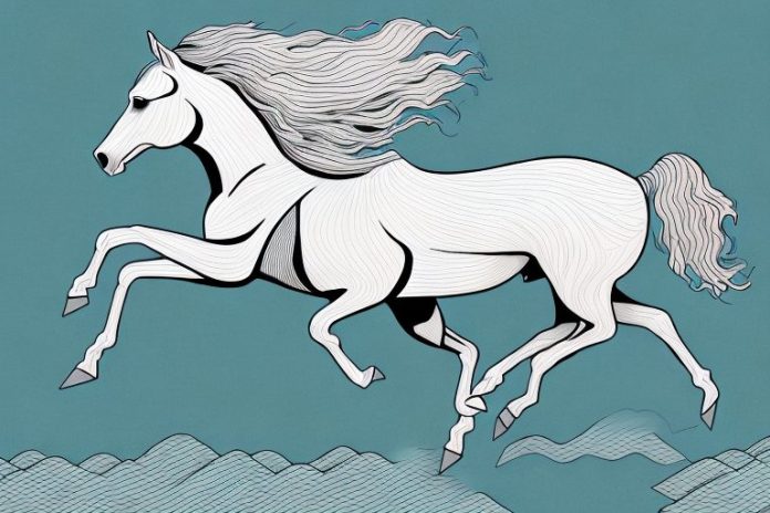 A cleveland bay horse galloping through a pretorian landscape