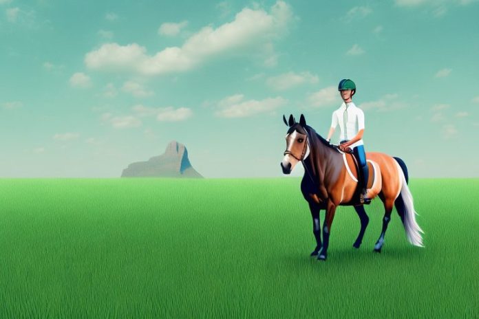 A horse and rider in a field of grass in roodepoort