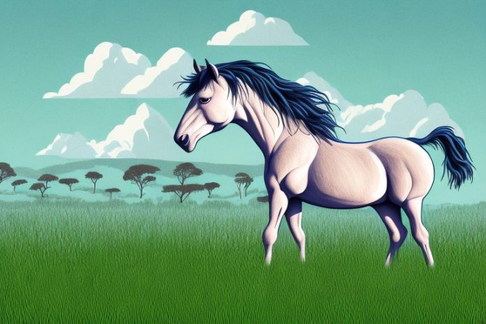 A cleveland bay horse in a grassy field in mpumalanga