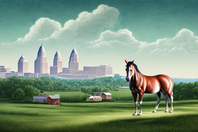 A cleveland bay horse in a rural setting