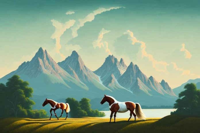 A cleveland bay horse in a rural landscape