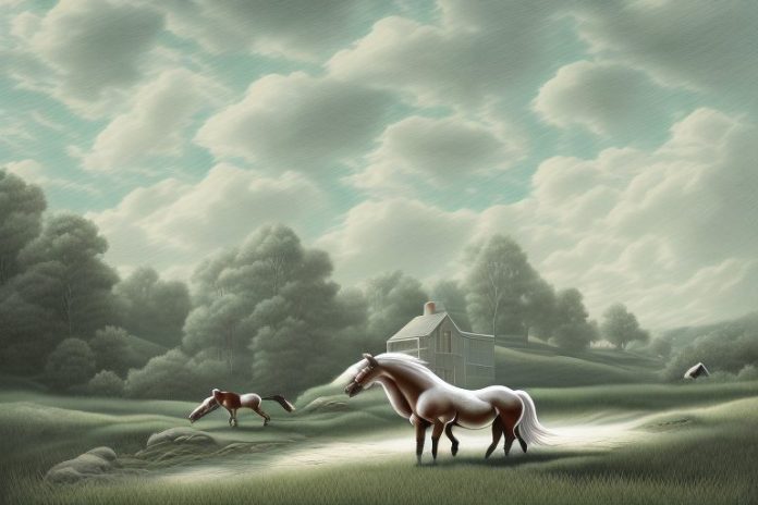 A cleveland bay horse in a rural landscape in the north west