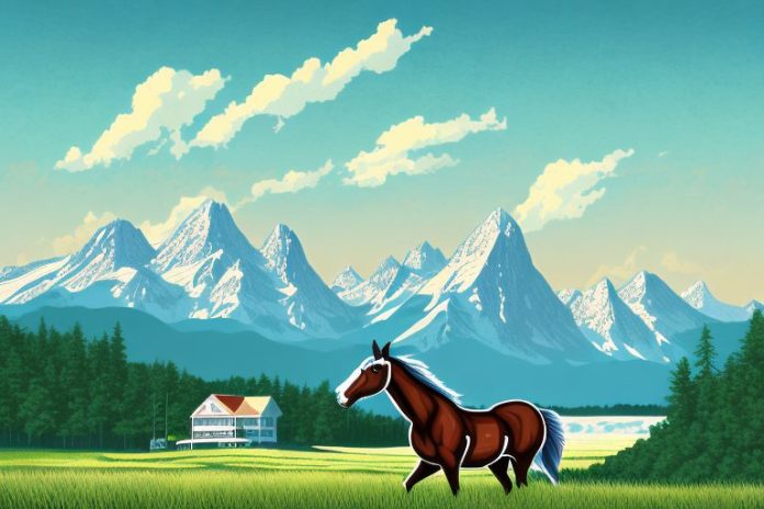 A cleveland bay horse in a rural setting
