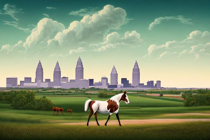 A cleveland bay horse in a rural landscape