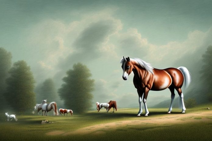 A cleveland bay horse in a rural landscape